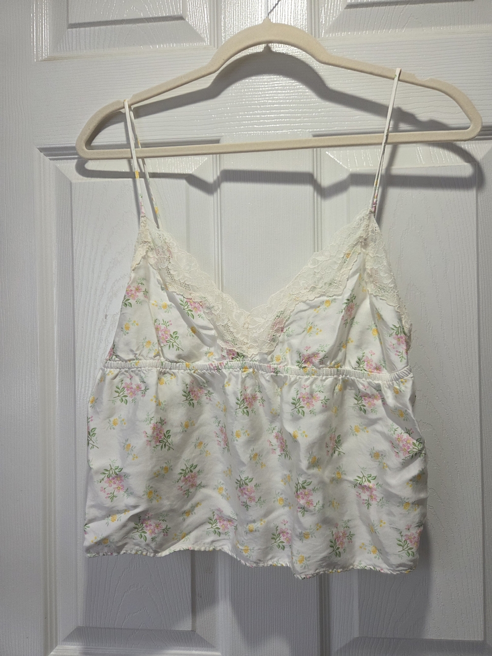 aerie Cream Floral Lace Trim Tank Top
